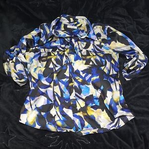 Calvin Klein Blue and Yellow Blouse